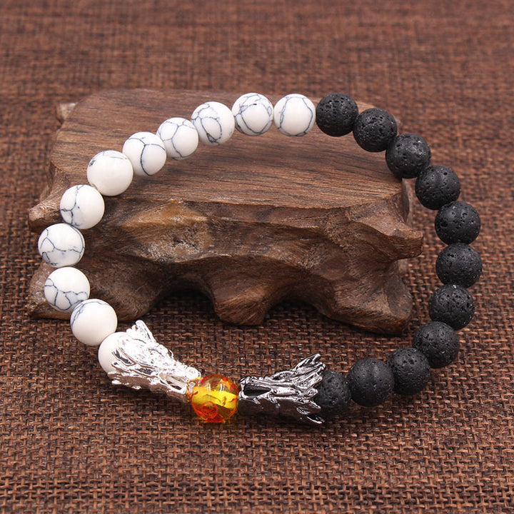 Dragon Head Jewelry Beaded Bracelet Minimalist Fashion Trendy White Turquoise Volcanic Stone Bracelet For Men