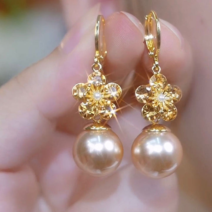 Flower Diamond Pearl Drop Hoop Earrings Elegant Dangle Earrings For Women Wedding Party Jewelry