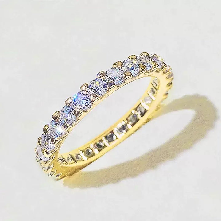 Full Eternity Diamond Band Ring Stackable Wedding Band Solid Silver & Solid Silver With 18K Gold Finish For Women