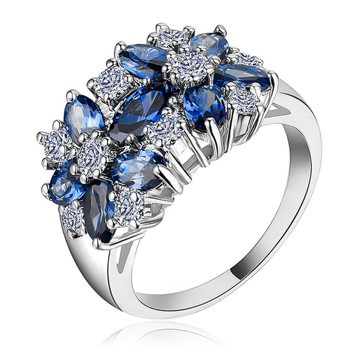 Marquise‑Cut Sapphire Cluster S925 Sterling Silver Ring, Diamond Accent Cocktail Ring