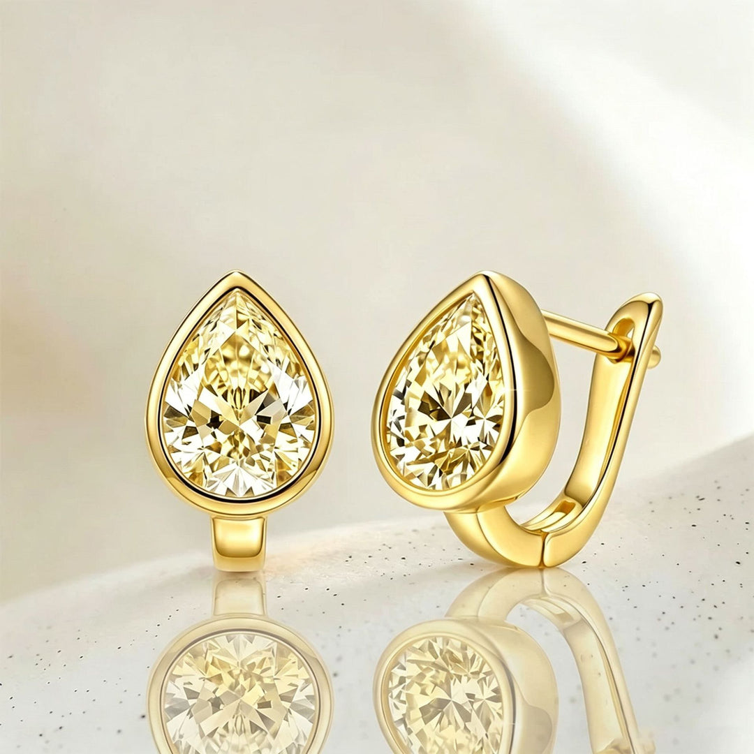 Pear‑Shaped Bezel‑Set Diamond Hoop Earrings Minimalist Luxury Earrings For Women