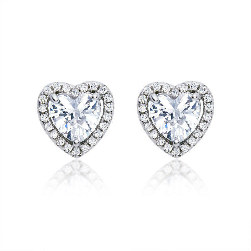 Heart Shape Diamond Stud Earrings Classic Halo Design Earrings For Women Daily Dating Wedding Jewelry