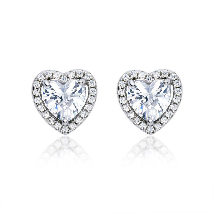 Heart Shape Diamond Stud Earrings Classic Halo Design Earrings For Women Daily Dating Wedding Jewelry