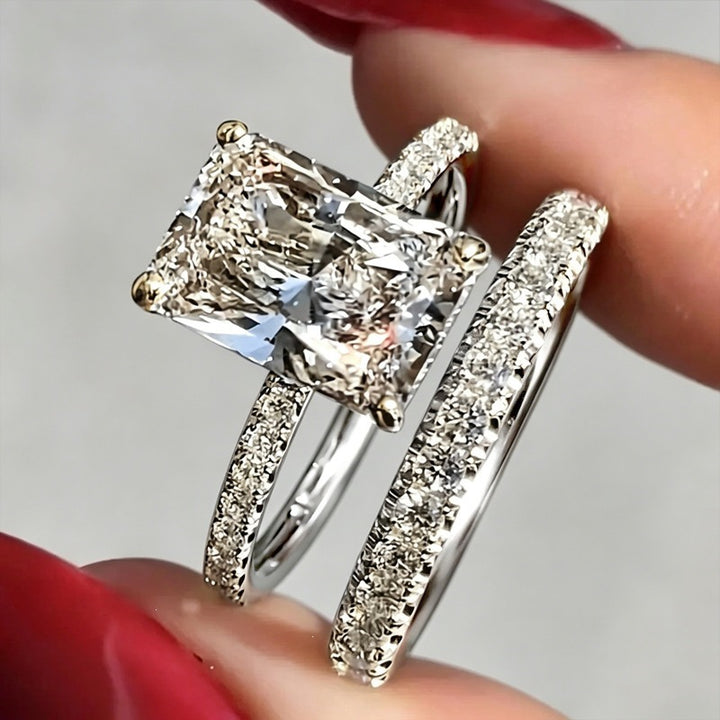 Emerald Cut Diamond Ring Set Women Stackable Matching Band Engagement Wedding Statement Rings