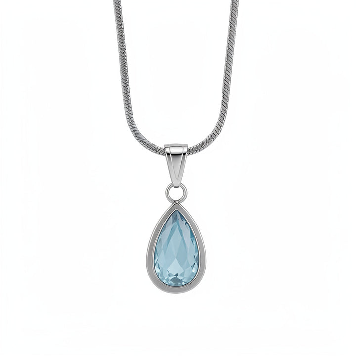 Teardrop Sapphire Snake Chain Necklace Minimalist Premium Women Pendant Choker