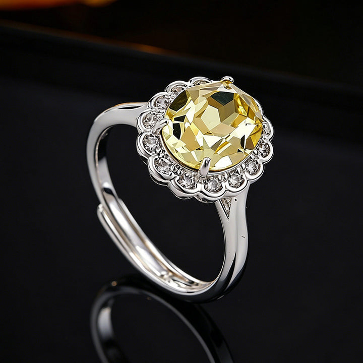 Vintage Floral‑Halo Open‑Band Women’s Ring Oval Gem With Diamond Accents Adjustable Shank