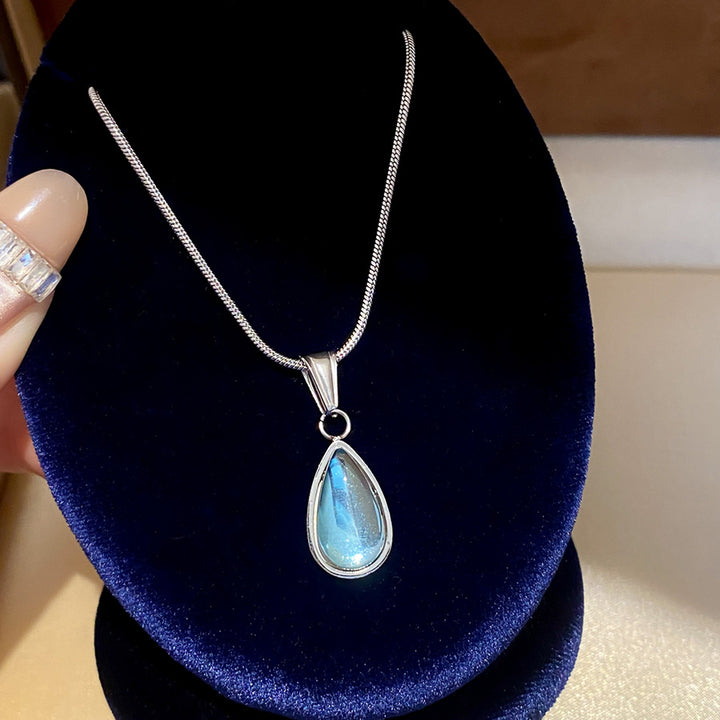 Teardrop Sapphire Snake Chain Necklace Minimalist Premium Women Pendant Choker