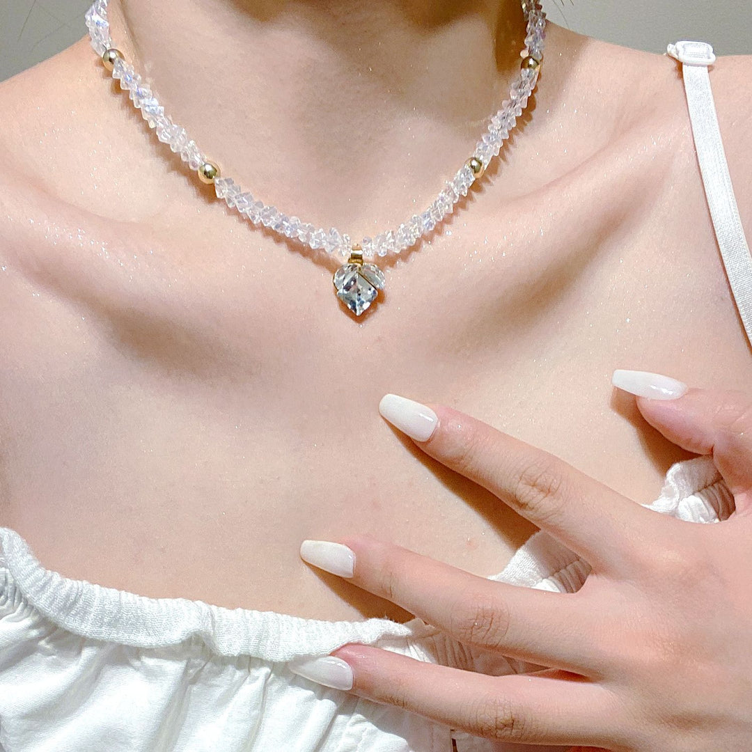 Heart Pendant Beaded Choker Dainty Sparkly Crystal Necklace Romantic Layered Trendy Neck Jewelry Valentine Gift For Women