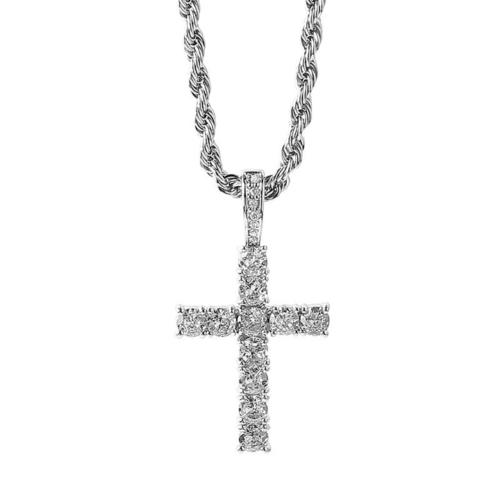 Hip‑Hop Full‑Paved Diamond Cross Pendant Necklace, Retro Rope Chain Unisex Choker