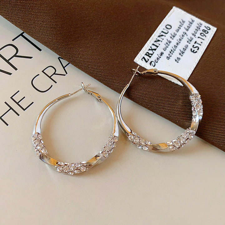 Twisted Pave Diamond Hoop Earrings Glitter Large Circle Earrings Trend Statement Stackable Versatile Fashion Ear Jewelry Gift For Women Daily Party Dating