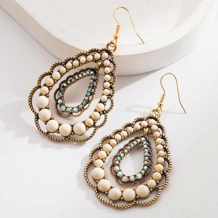 Bohemian Multi‑Layer Teardrop Turquoise Hook Earrings Vintage Hollow Ethnic Style Earrings For Women