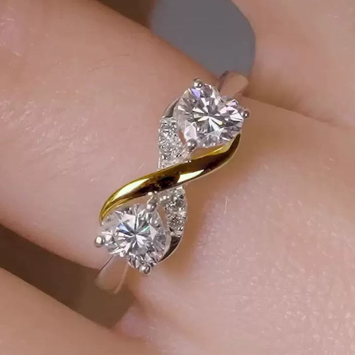 Two Heart Shaped Diamond Infinity Twist Ring Sterling Silver Two Tone Promise Ring For Women