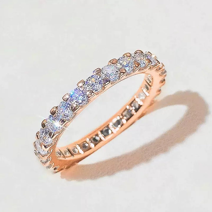 Full Eternity Diamond Band Ring Stackable Wedding Band Solid Silver & Solid Silver With 18K Gold Finish For Women