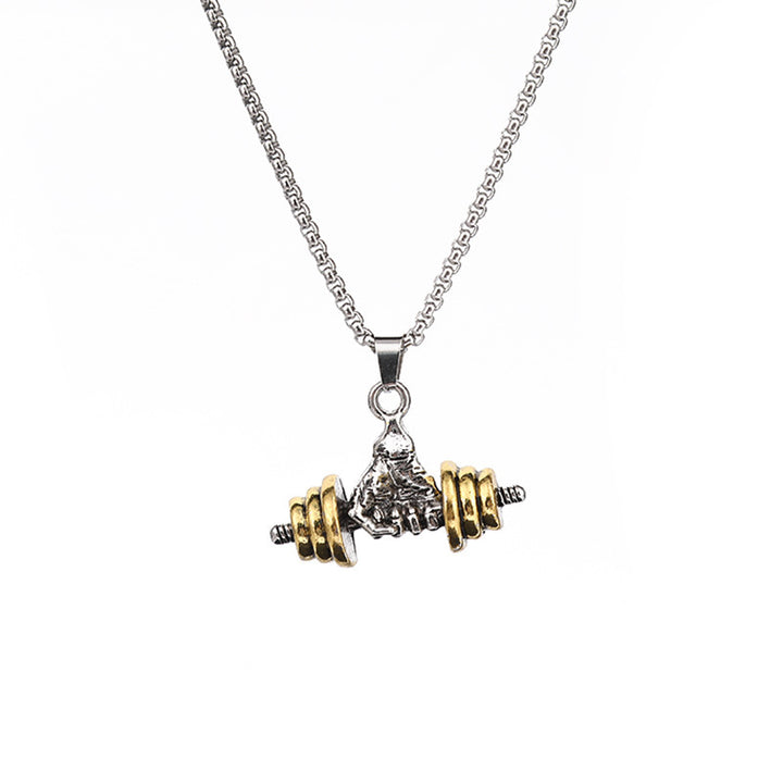Fitness Dumbbell‑Grip Pendant Necklace Stylish Strength‑Inspired Men’s Titanium Steel Chain