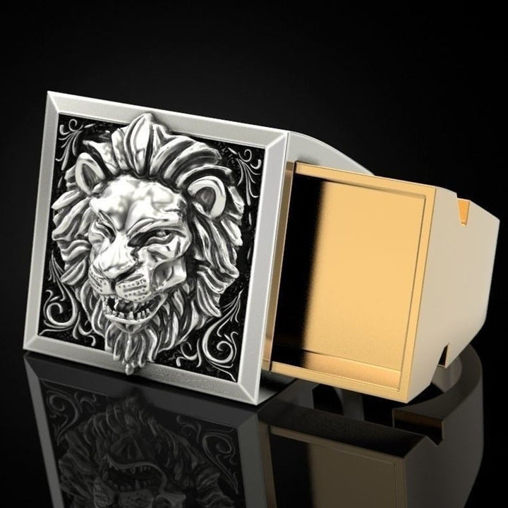 Wide Men’s Statement Ring With 3D Lion Relief & Hidden Secret Compartment
