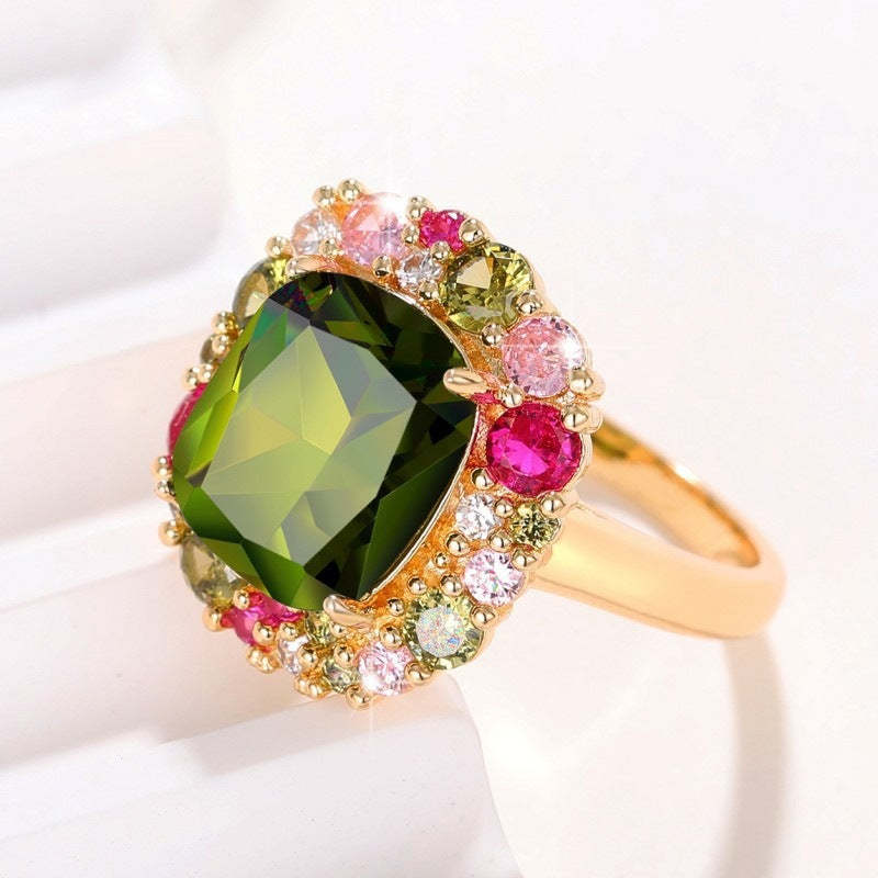 Ornate Multi‑Gem Halo‑Setting Ring Vintage Court‑Style Women Ring