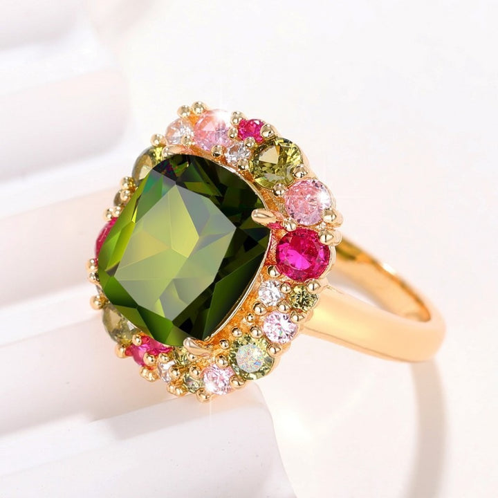 Ornate Multi‑Gem Halo‑Setting Ring Vintage Court‑Style Women Ring