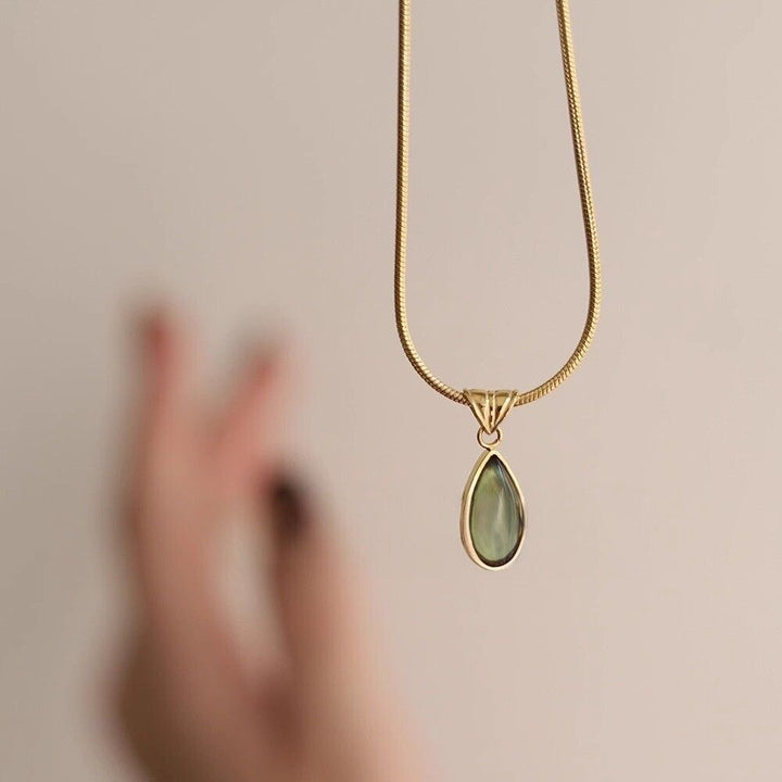 Teardrop Gemstone Pendant Necklace Snake Chain Minimalist Necklace For Women
