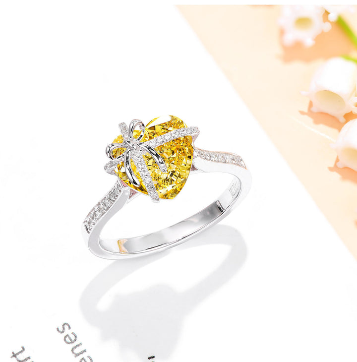 Heart Cut Diamond Bow Knot Open Ring Romantic Promise Statement Ring Elegant Adjustable Ring For Women