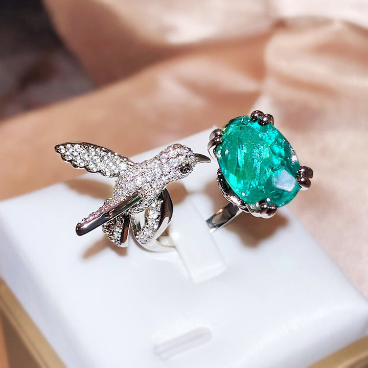 Hummingbird Oval Diamond Open Ring Women Nature Inspired Statement Ring Multiple Color Options