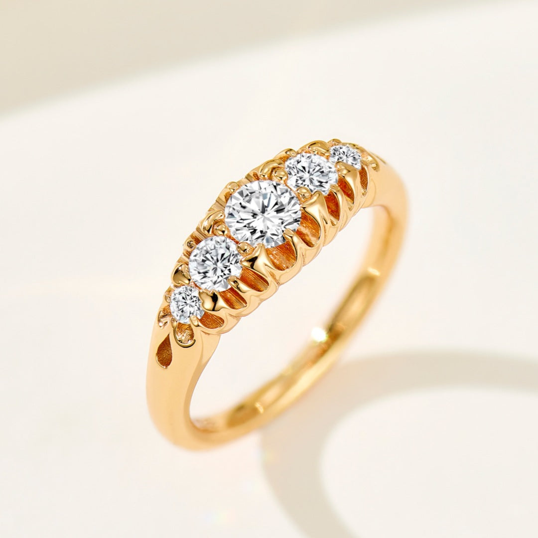 Vintage Engraved Five‑Stone Gradient Diamond Band Classic Multi‑Stone Women’s Ring