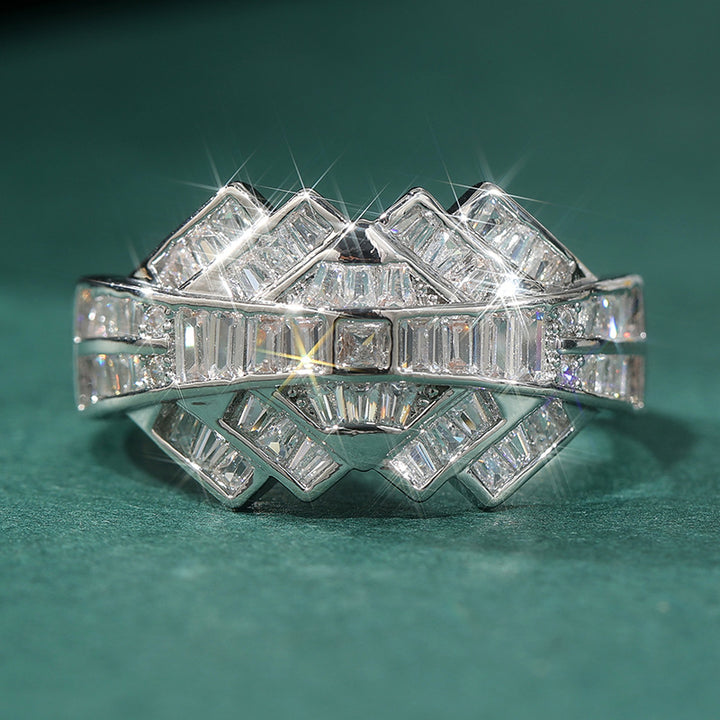 Vintage Art‑Deco Geometric Baguette Diamond Wide Statement Ring