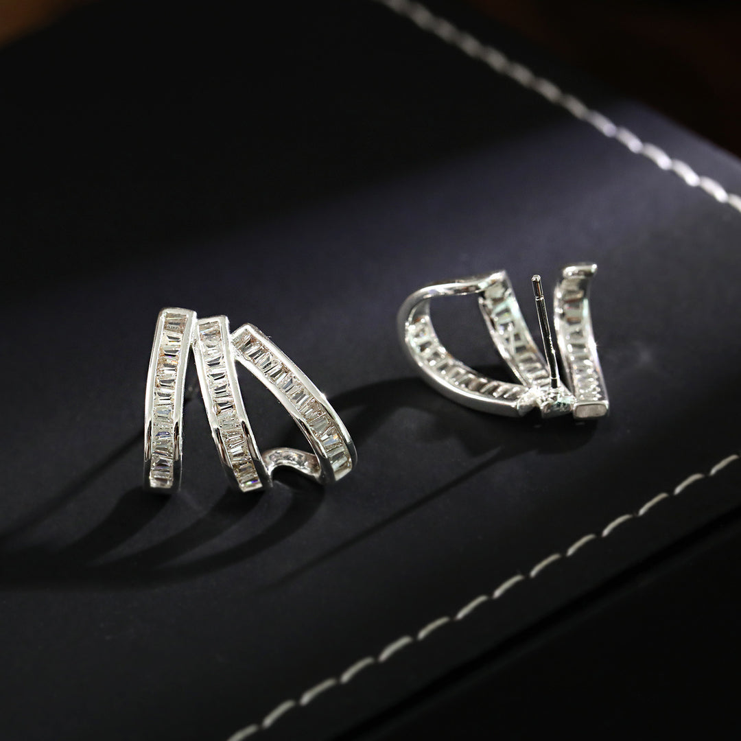 Multi-layer Curved Bar Diamond Ear Cuff Stud Earrings Luxury Statement Jewelry For Women