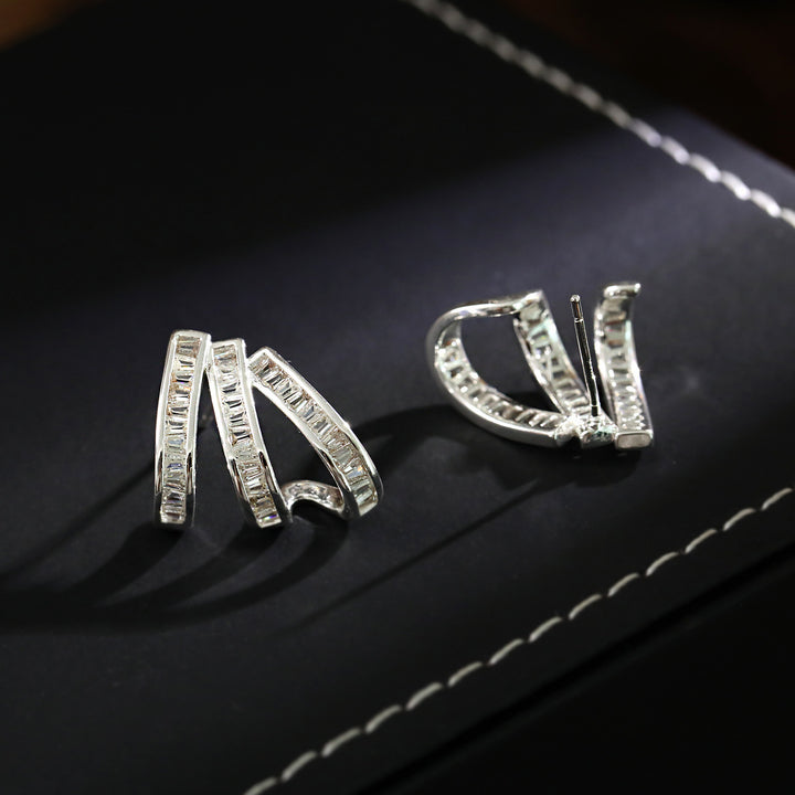 Multi-layer Curved Bar Diamond Ear Cuff Stud Earrings Luxury Statement Jewelry For Women