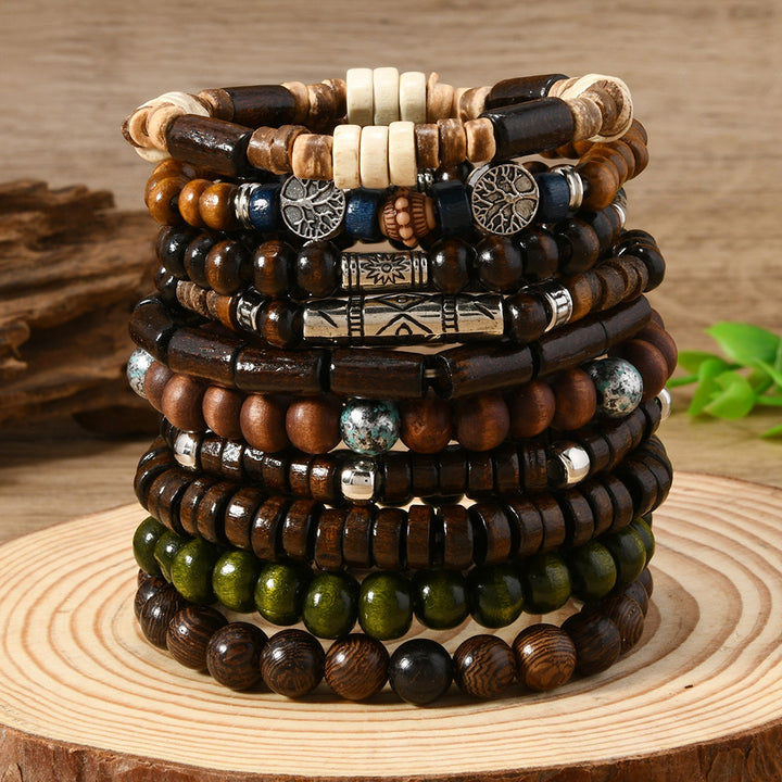 Vintage Stackable Bracelet Set Multi Pieces Woven Wrist Cuff Tree Of Life Infinity Charm Hand Jewelry For Men Women
