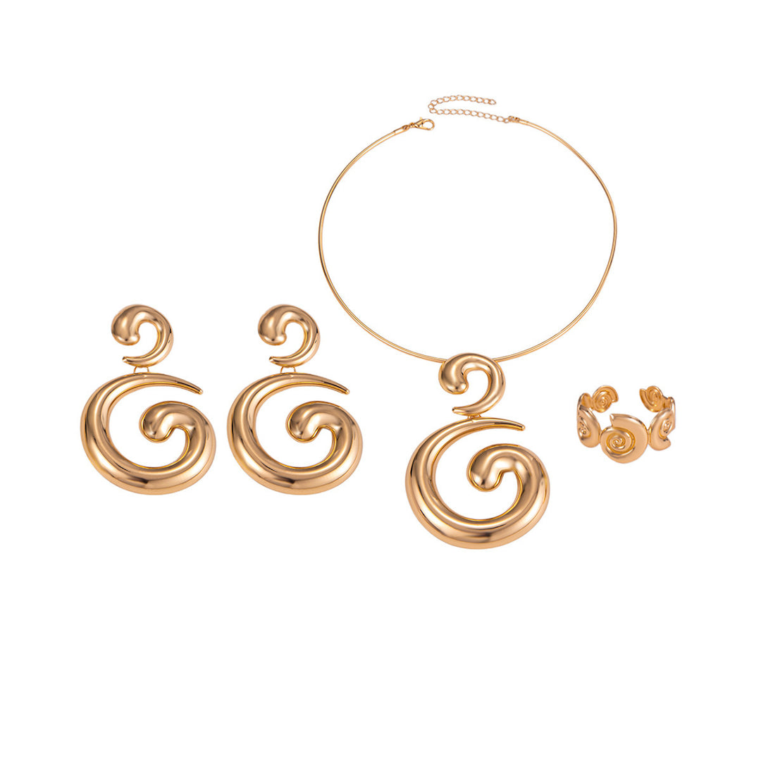 Abstract Spiral Jewelry Set Statement Necklace Earrings Open Ring 3 Pieces Set