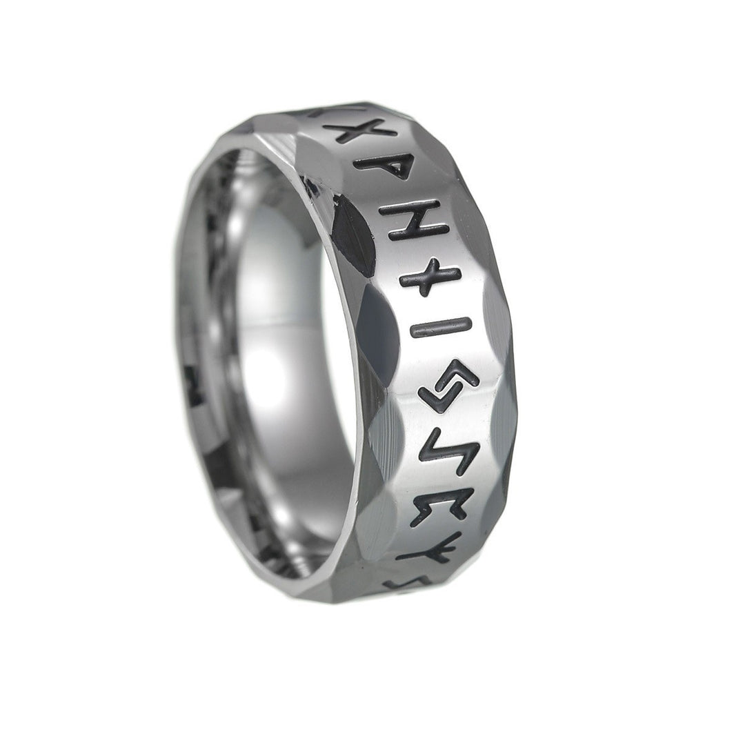 Unisex Nordic Rune Hammered Textured Ring Vintage Engraved Wide Band