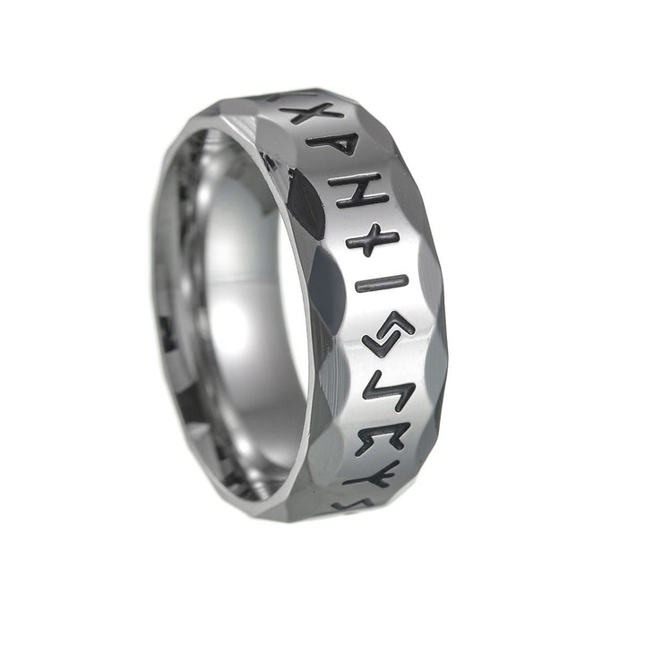 Unisex Nordic Rune Hammered Textured Ring Vintage Engraved Wide Band
