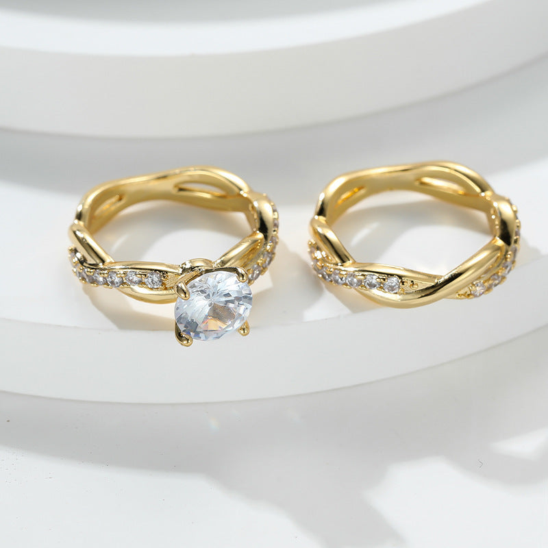 Twisted Infinity Band Round Diamond Couple Ring Set Engagement Wedding Promise Bridal Stackable Statement Jewelry