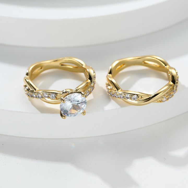 Twisted Infinity Band Round Diamond Couple Ring Set Engagement Wedding Promise Bridal Stackable Statement Jewelry