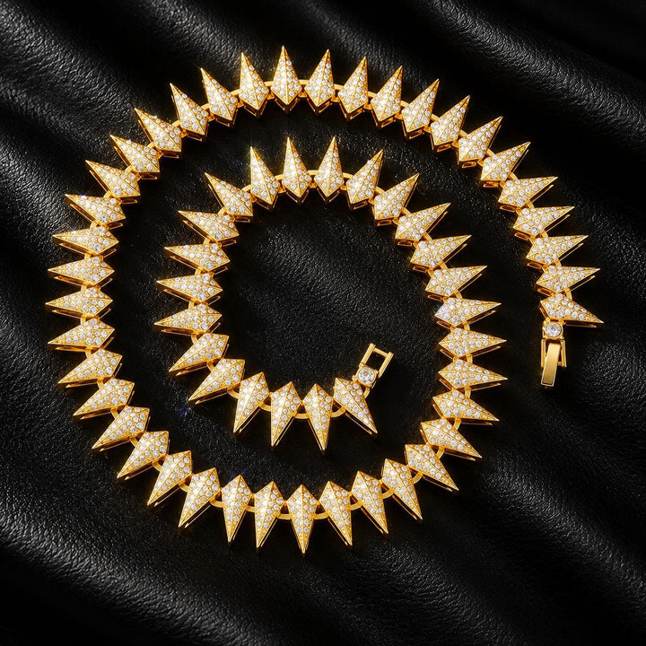Iced Out Spike Triangle Link Chain Bracelet Necklace Set Hip Hop Edgy Statement Jewelry Unisex Fashion Matching Accessory Gift