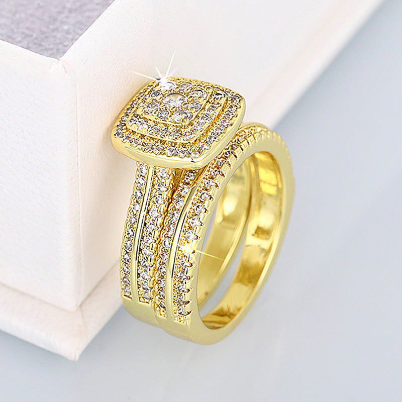 Square Halo Diamond Wedding Ring Set For Women Luxury Stacking Two Piece Engagement Band Bridal Jewelry