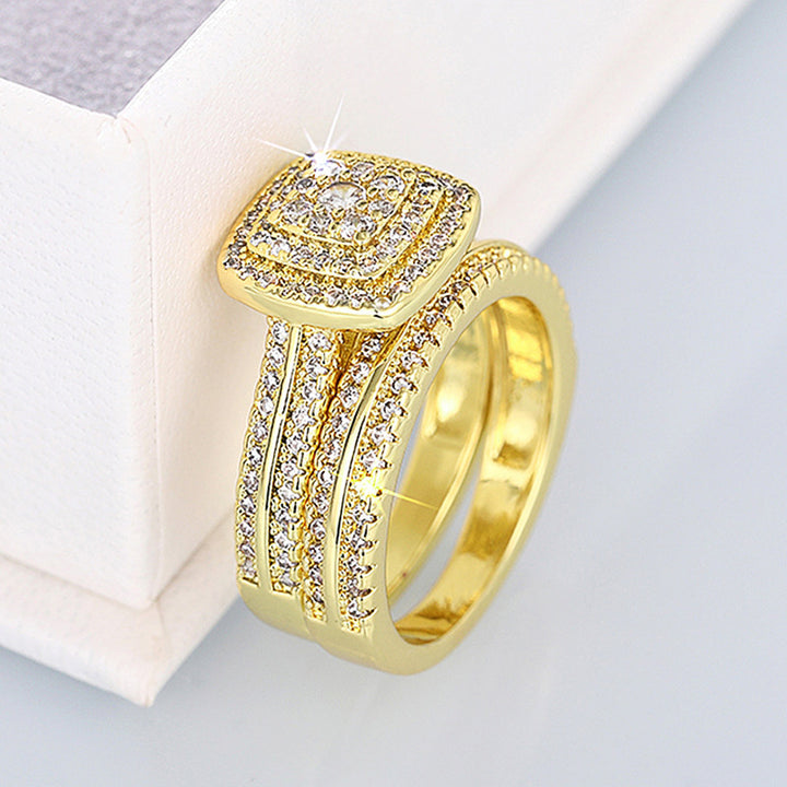 Square Halo Diamond Wedding Ring Set For Women Luxury Stacking Two Piece Engagement Band Bridal Jewelry
