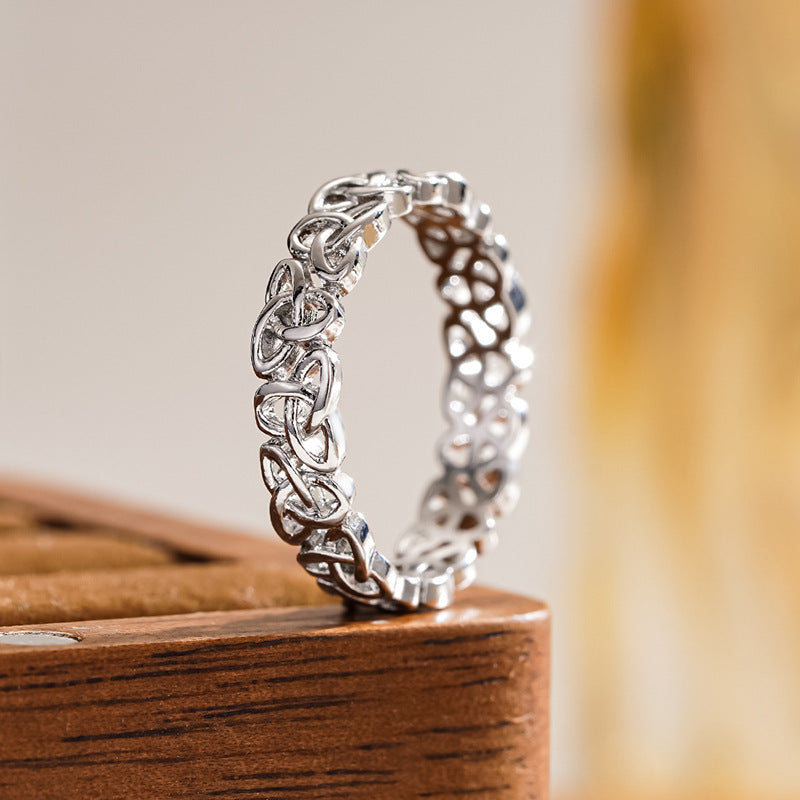 Celtic Knot Solid Silver Band Ring Hollow Interwoven Knot Eternity Ring For Men Women