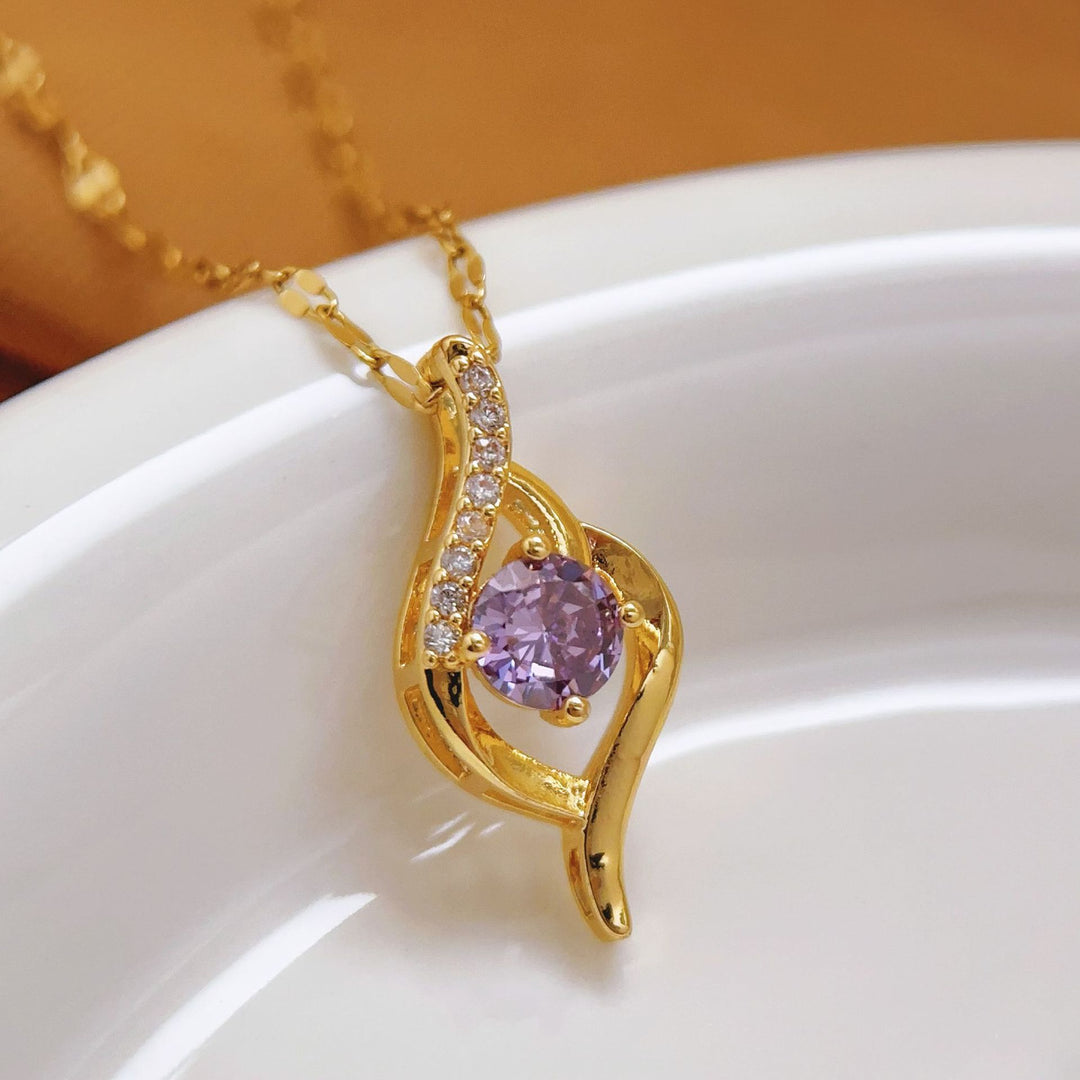 Twisted Curve Diamond Pendant Necklace Women Elegant Statement Solitaire Fashion Wedding Anniversary Gift Jewelry