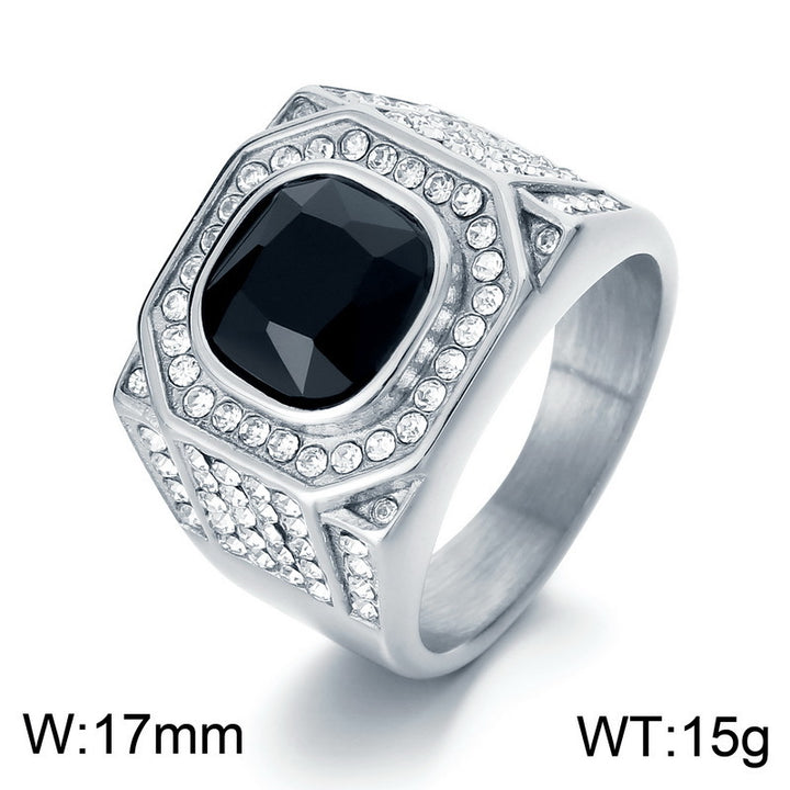 Wide Men’s Ring With Square Center Stone & Surrounding Diamonds Vintage Hip‑Hop Heavy‑Weight Band