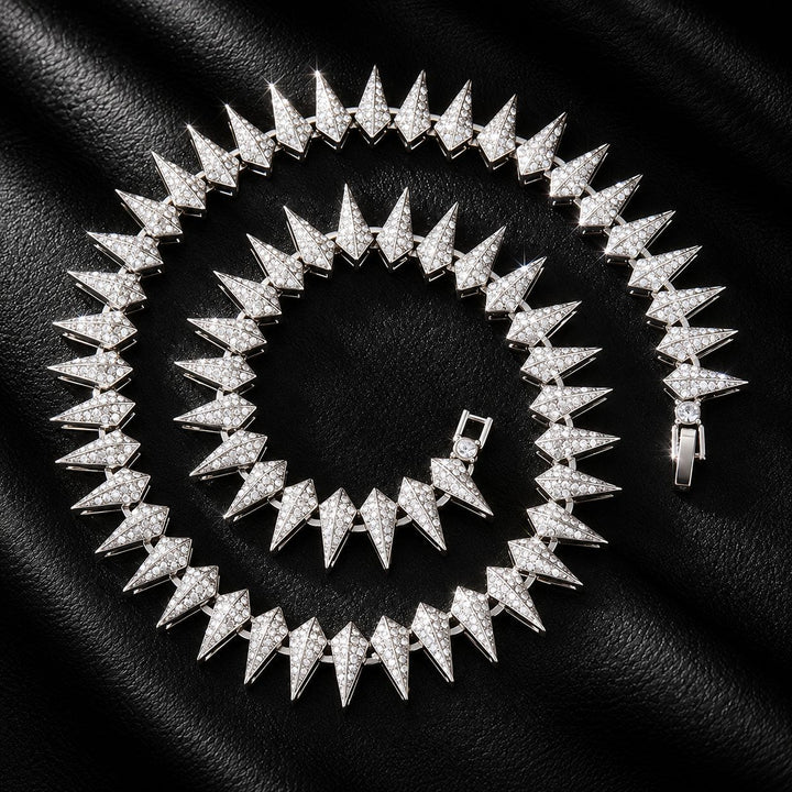 Iced Out Spike Triangle Link Chain Bracelet Necklace Set Hip Hop Edgy Statement Jewelry Unisex Fashion Matching Accessory Gift