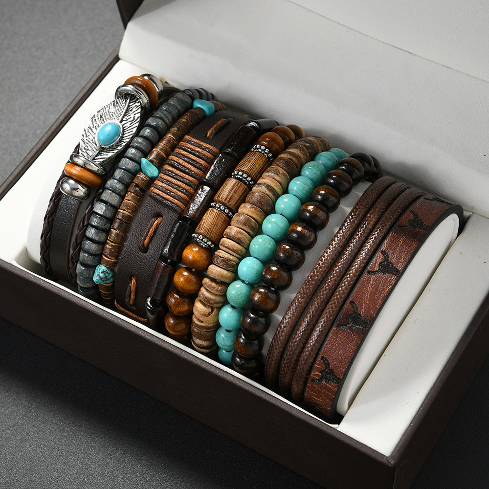 Vintage Stackable Bracelet Set Multi Pieces Woven Wrist Cuff Tree Of Life Infinity Charm Hand Jewelry For Men Women