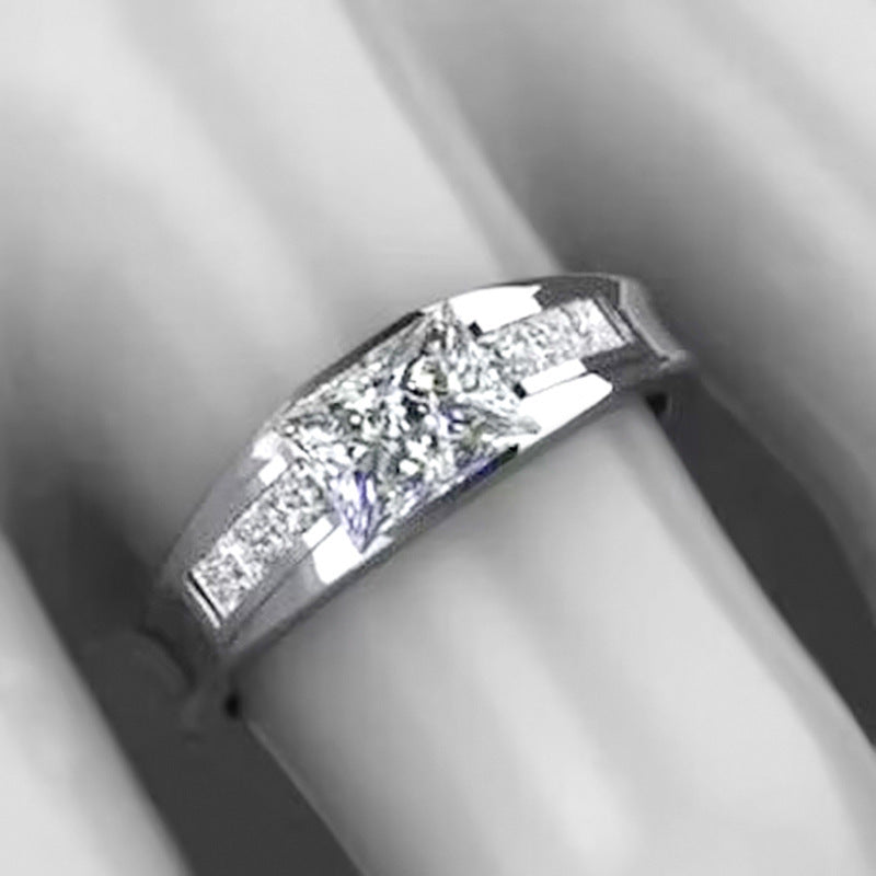 Princess Cut Diamond Ring Wide Band Statement Ring Engagement Promise Wedding Band Unisex Classic Luxury Jewelry