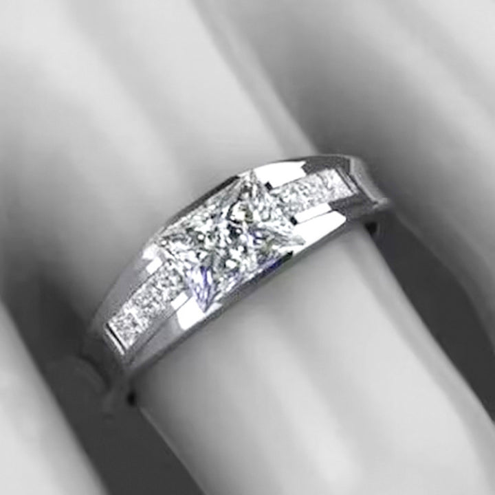 Princess Cut Diamond Ring Wide Band Statement Ring Engagement Promise Wedding Band Unisex Classic Luxury Jewelry