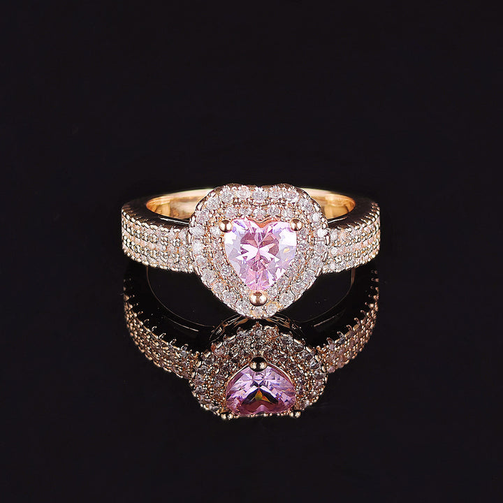 Heart Shape Diamond Halo Engagement Ring Multi Color Stone 2 Tone Options