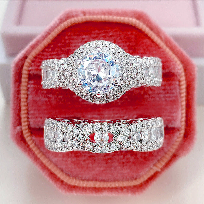 Round Cut Diamond Halo Bridal Ring Set Women Wedding Engagement Stackable Band Promise Anniversary Jewelry