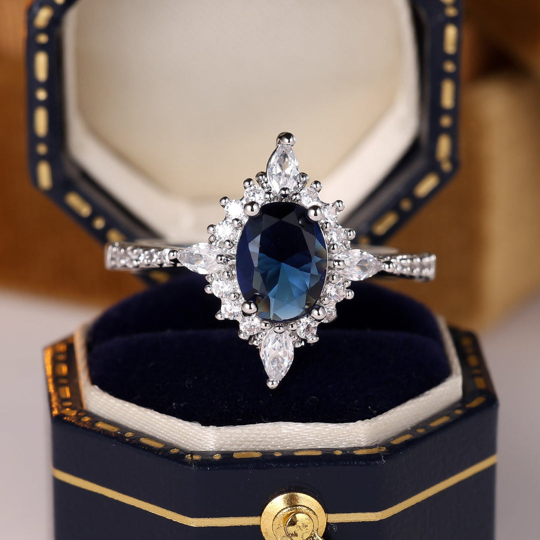 Vintage Oval Gemstone Halo Jewelry Ring Elegant Stackable Statement Ring For Women Engagement Wedding Gift