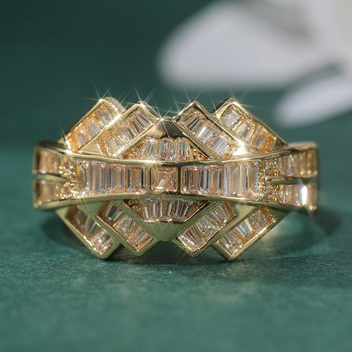 Vintage Art‑Deco Geometric Baguette Diamond Wide Statement Ring