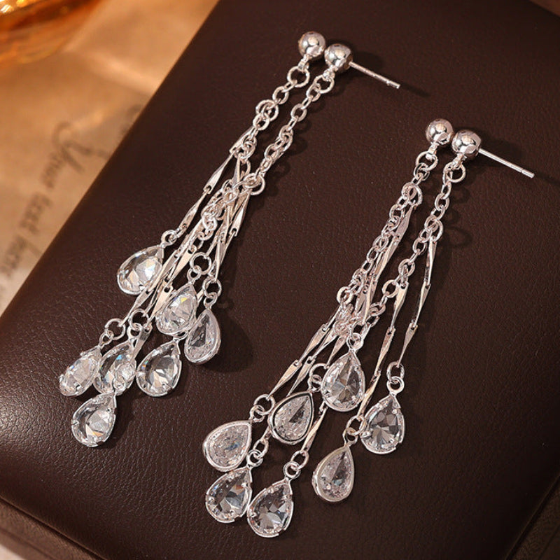 Multi‑Style Tassel Gemstone Long Earrings Vintage Luxury Sterling Silver Dangle Stud Earrings For Women