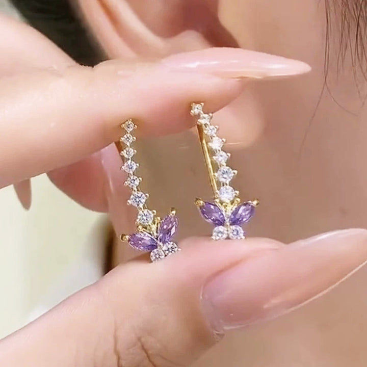 Women Butterfly Crawler Earrings Linear Climber Ear Cuff Sparkling Stone Dainty Statement Wedding Bridal Party Fashion Jewelry Gift